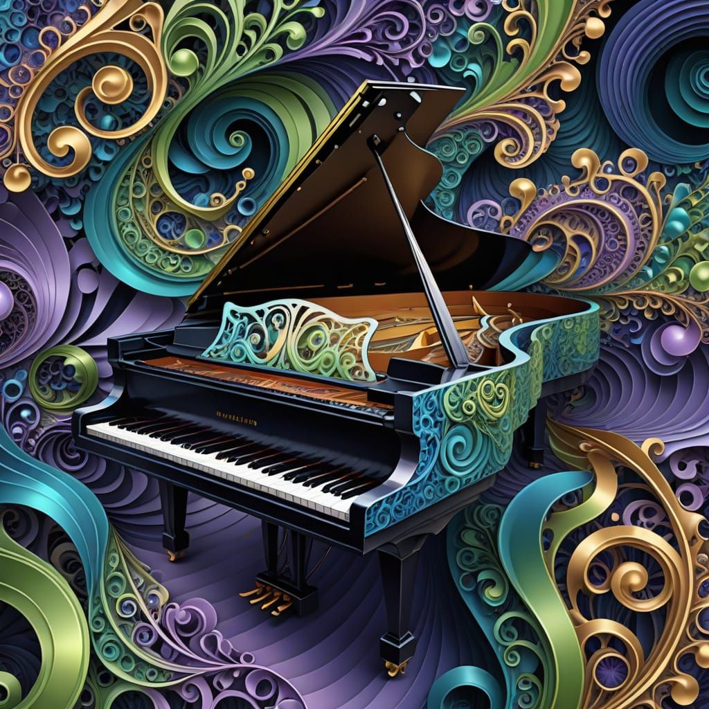 Abstract Grand Piano Keys in Vibrant 3D Digital Art