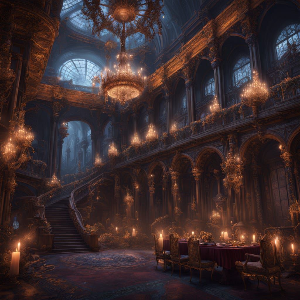 Vampire Masquerade Ball in Opulent Ballroom