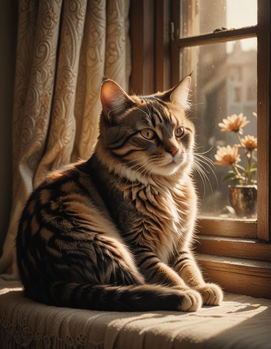 Cat Cradles Baby in Soft Digital Matte Painting