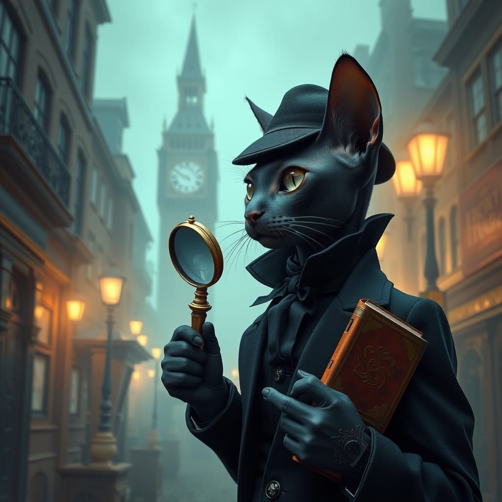 Victorian Detective Sphinx Cat in Foggy City