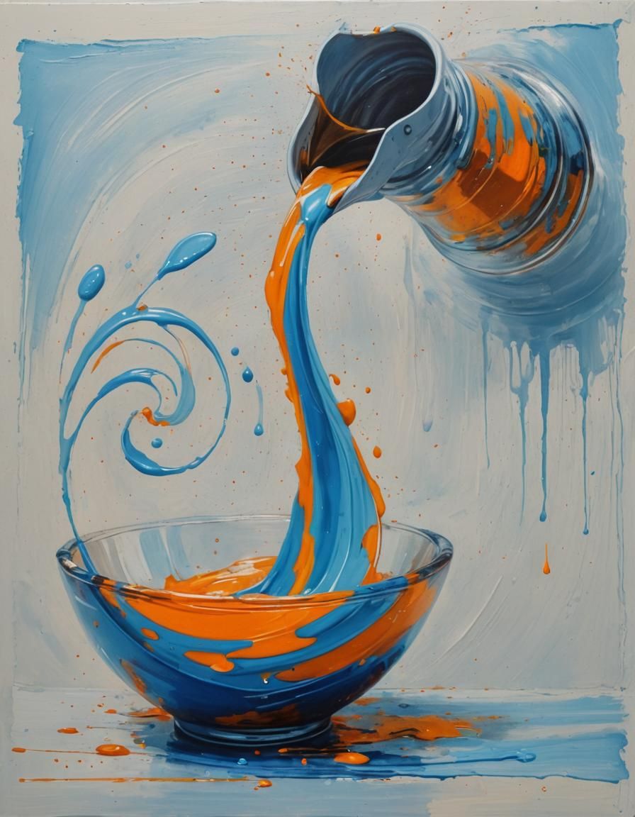 Liquid Pouring into Bowl, Acrylic Painting with Splashes