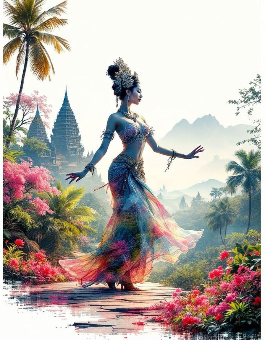 Cambodia Travel Poster: Apsara Dancer in Double Exposure