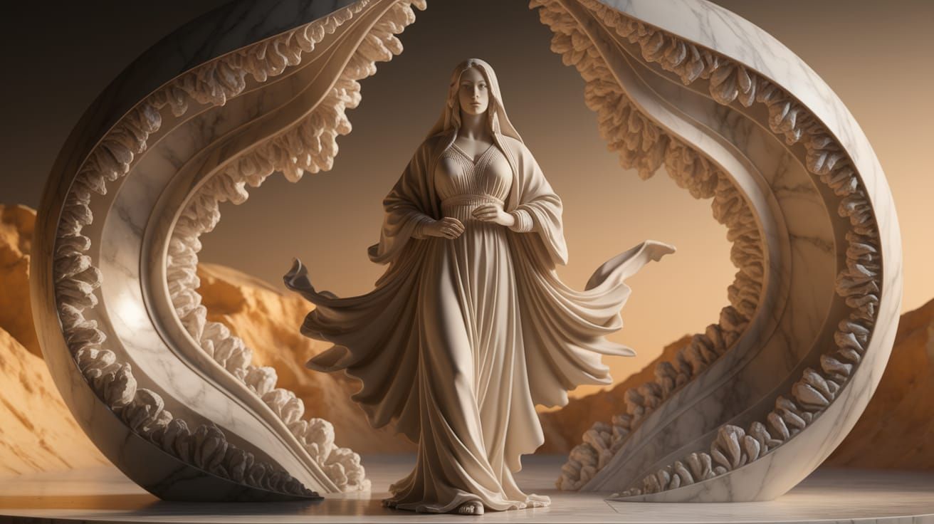 Marble Sculpture of Algerian Woman in Traditional Dress