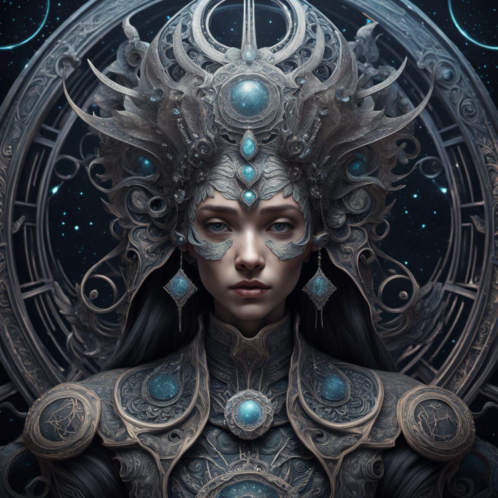 Celestial Being on Asteroid Throne in Art Nouveau Style