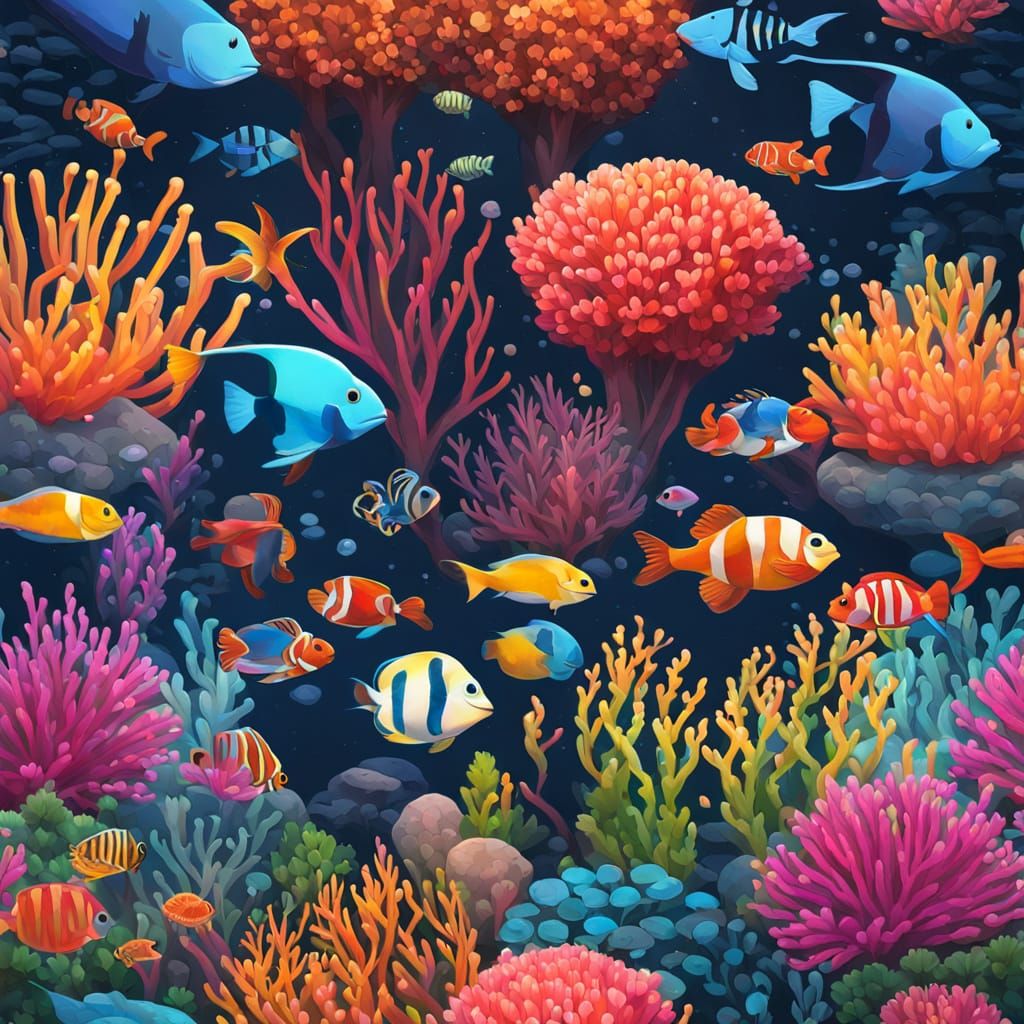 Vibrant Coral Reef Ecosystem in Digital Art