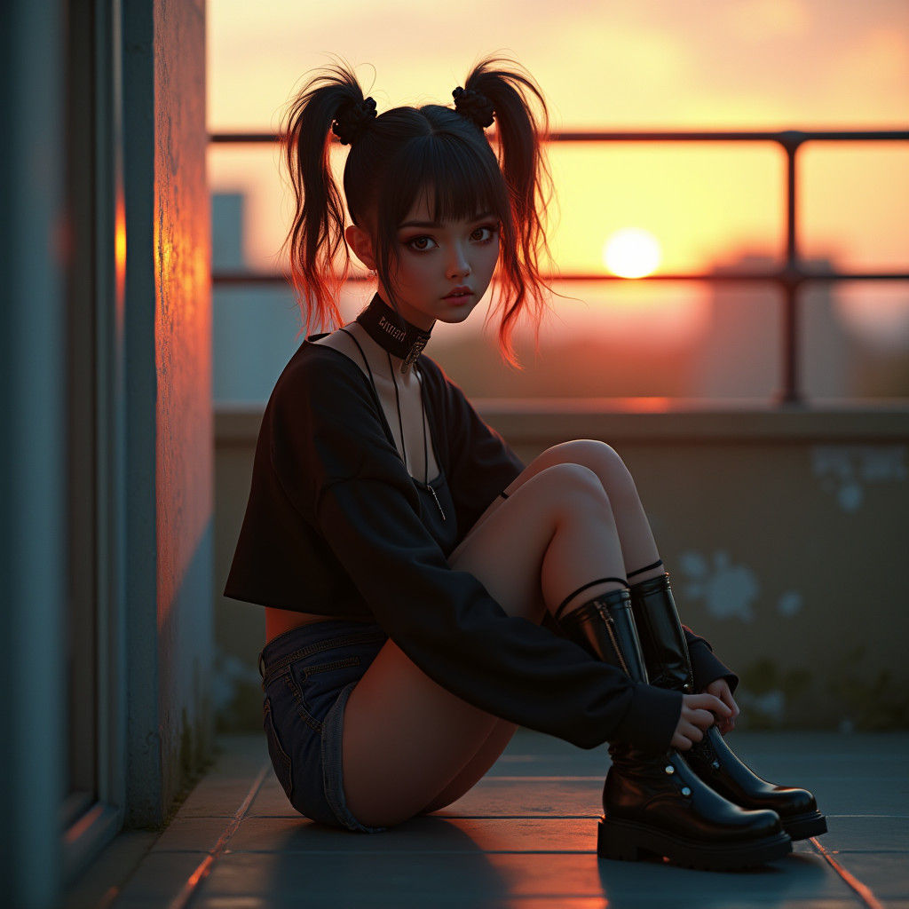 Sunset Balcony: A Digital Art Fantasy Portrait
