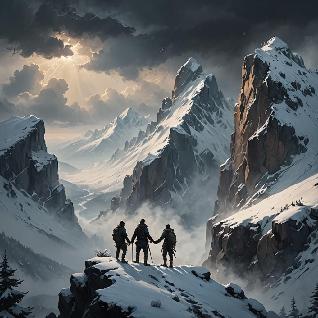 Mountaineers Assist on Cliffside, Aivazovsky-Inspired