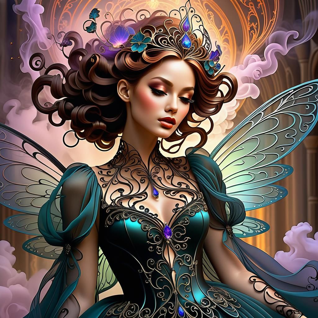 Broccoli Fairy in Gothic Kinetic Pointillism Style