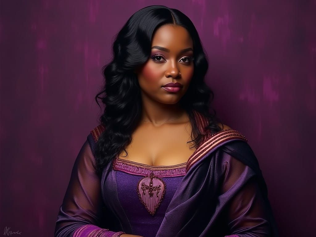 The Afrocentric Mona Lisa in Majestic Purple Regalia