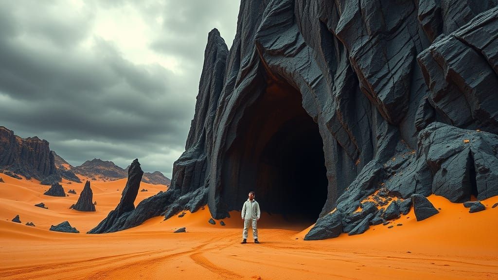 Ominous Alien Landscape with Tunnel Entrance