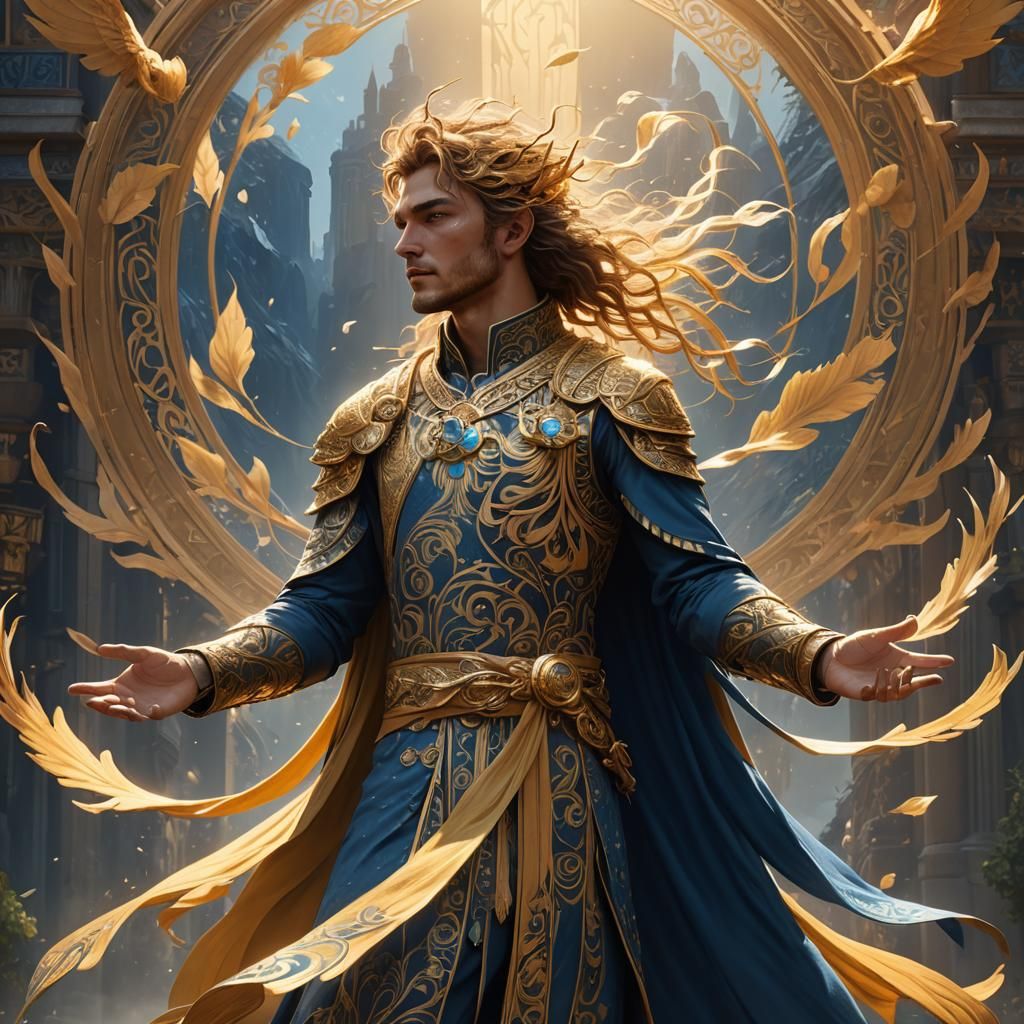 Young Wind King Concept Art in Art Nouveau Style