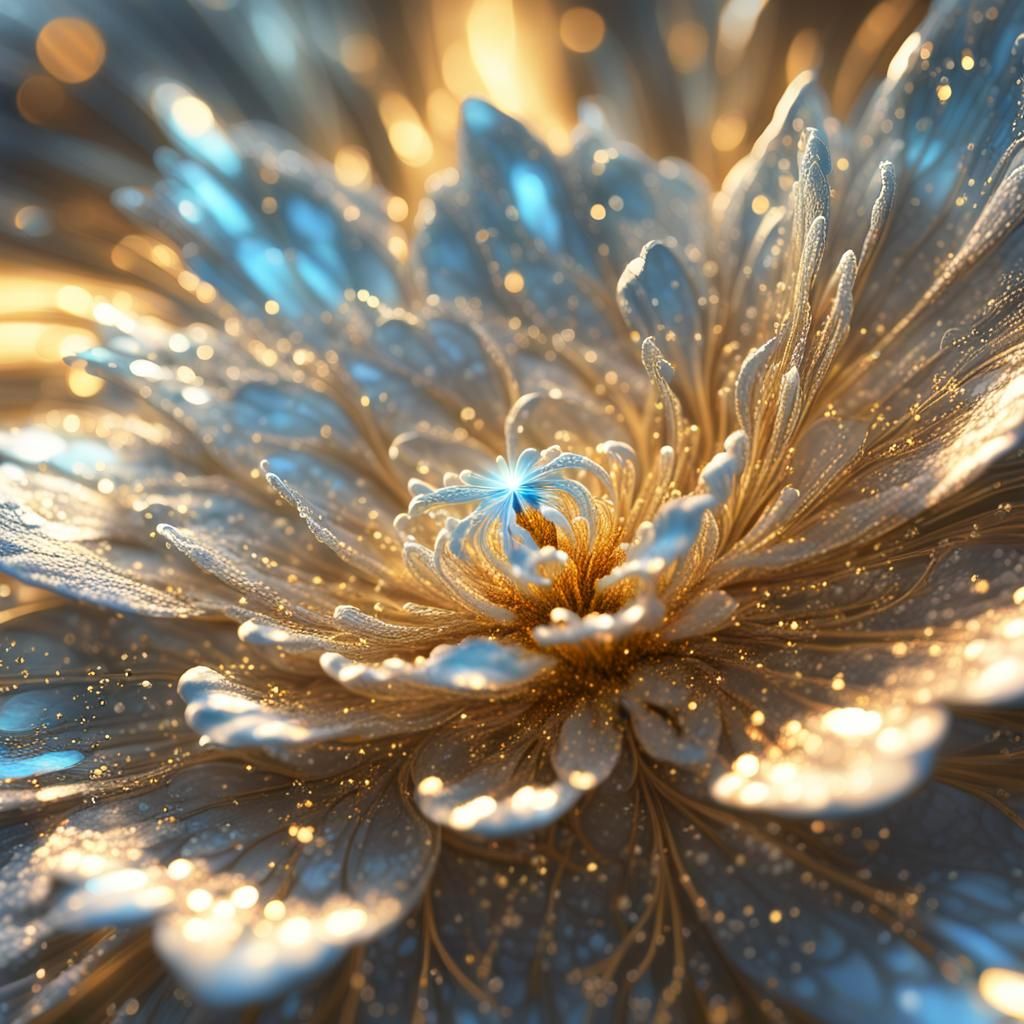 Divine Fractal Flower Bloom with Silver Glitter