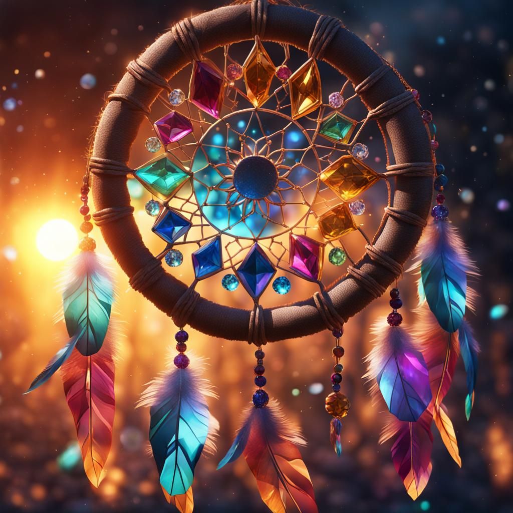Vibrant Crystal Dream Catcher in Detailed Matte Painting