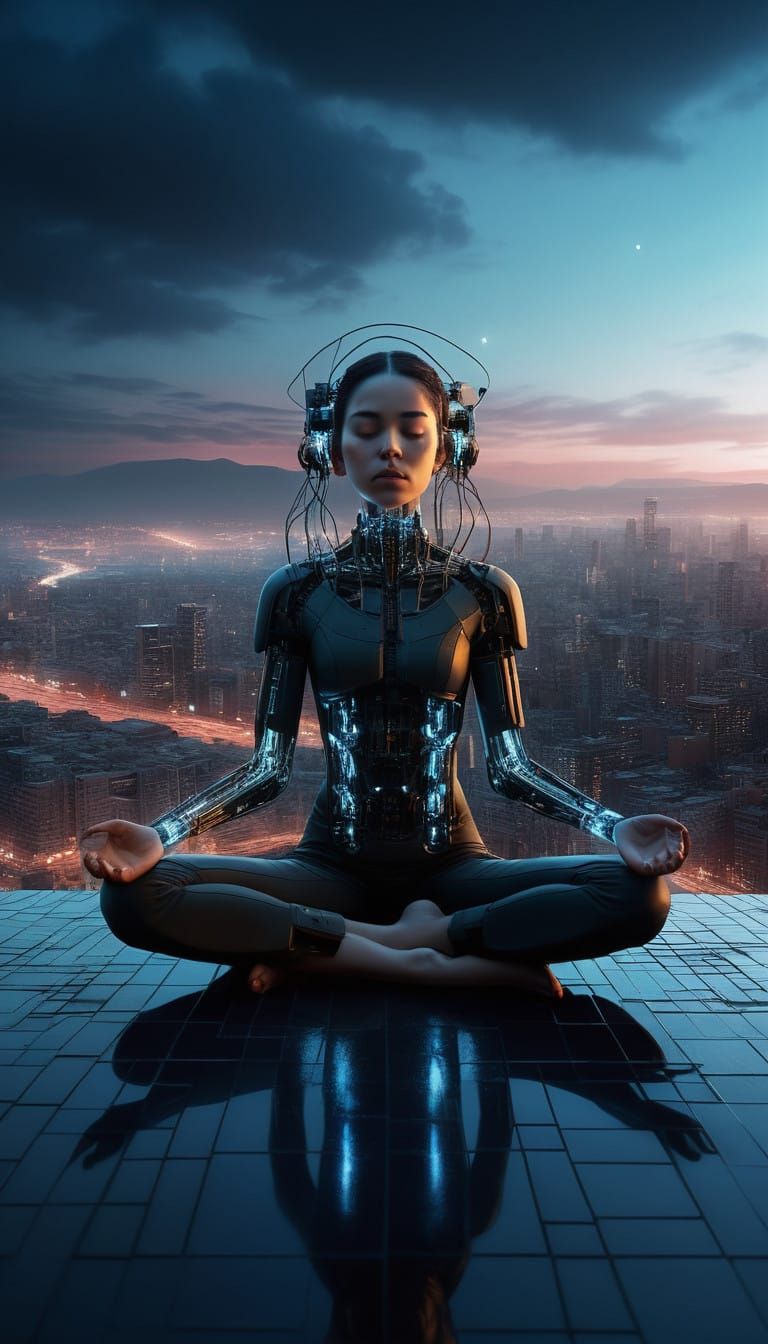 Surreal Cityscape Levitation in Dark, Hyperrealistic Style