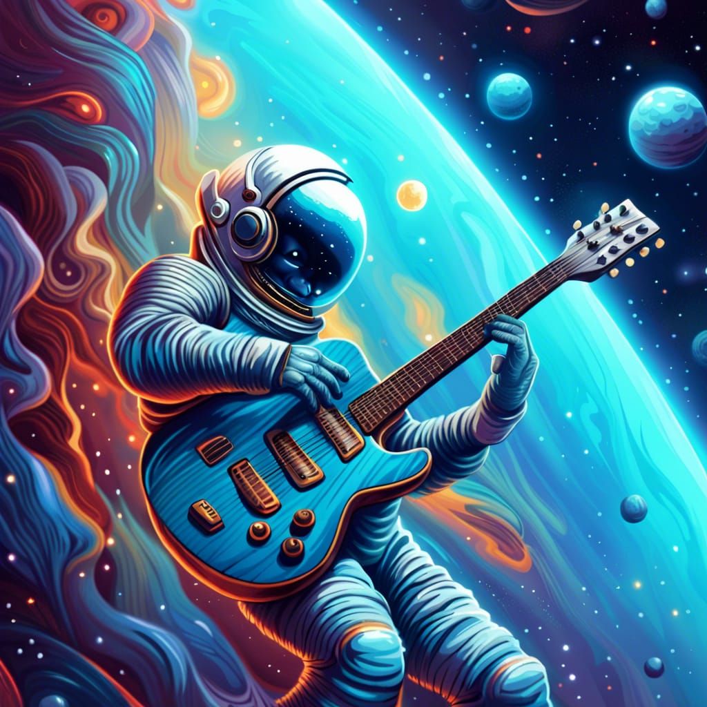 Astronaut Guitarist in Surrealist Illustration Style