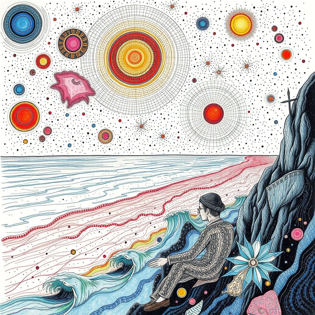 Psychedelic Distant Sea in Art Deco Style