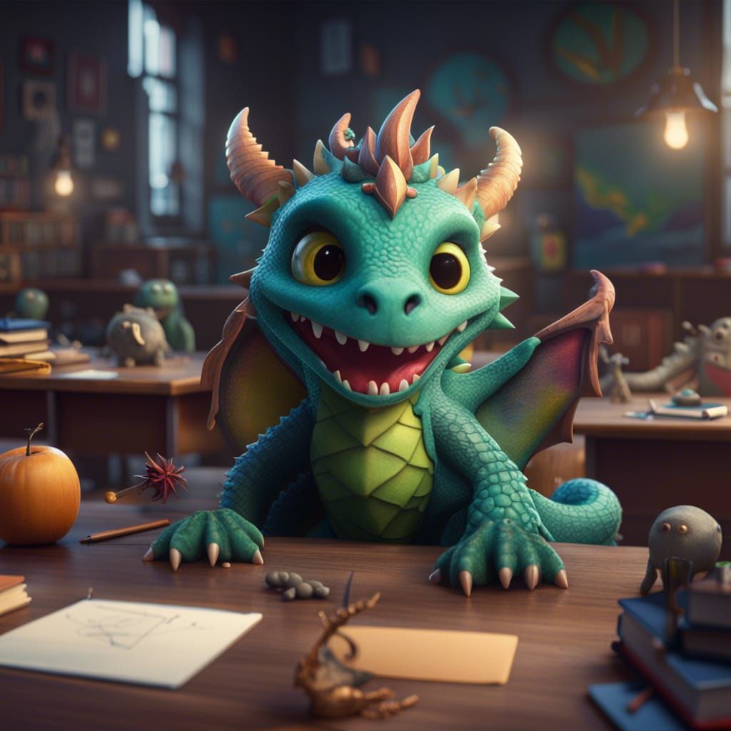 Classroom Dragon in Detailed Matte Painting
