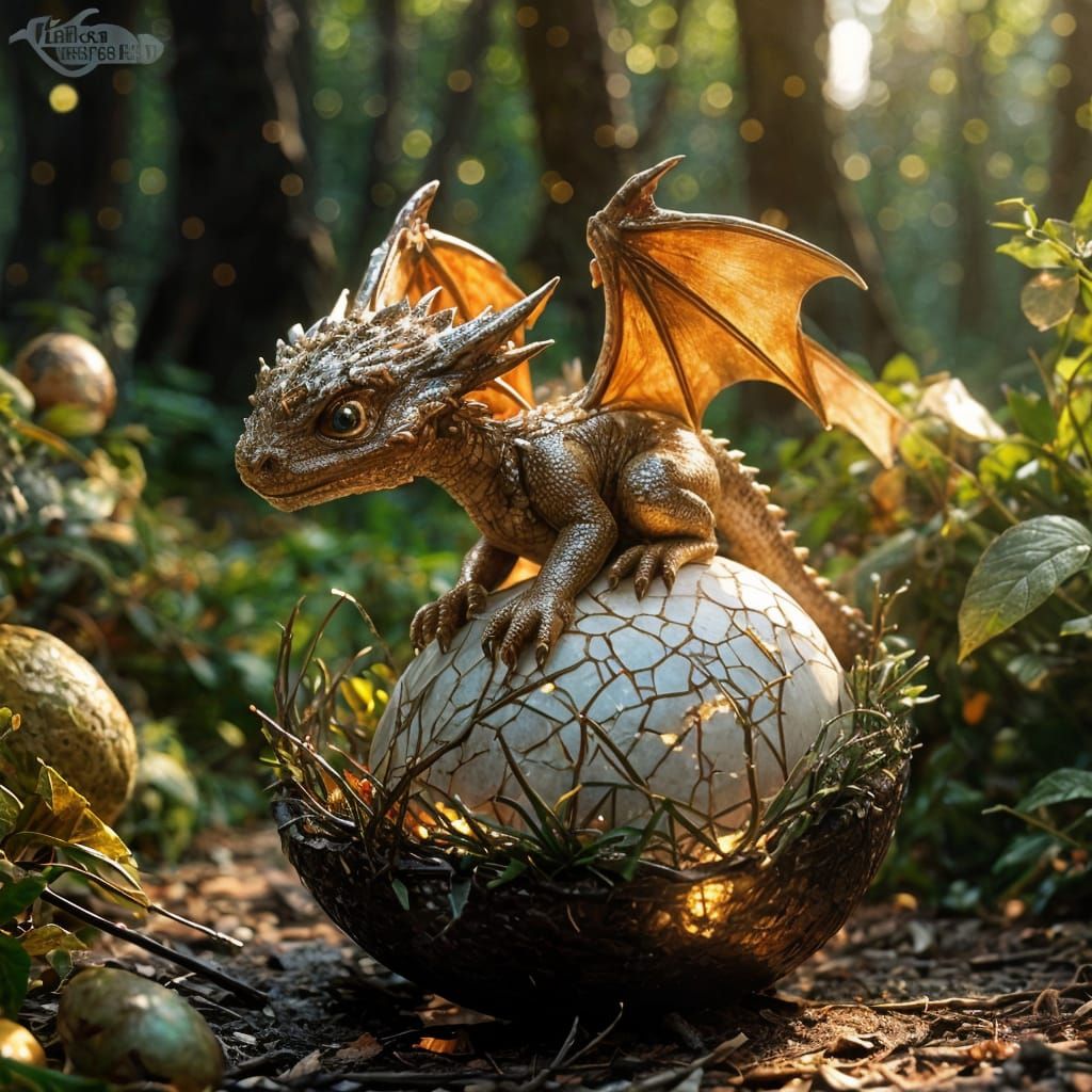 Baby Dragon Hatching From Cracked Egg