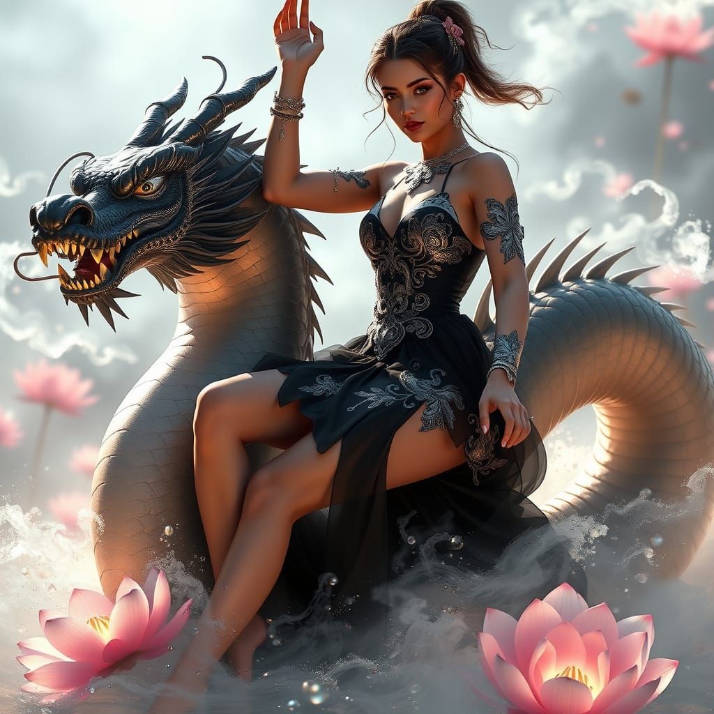 Scarlett O'Hara on Water Dragon in Fantasy Art