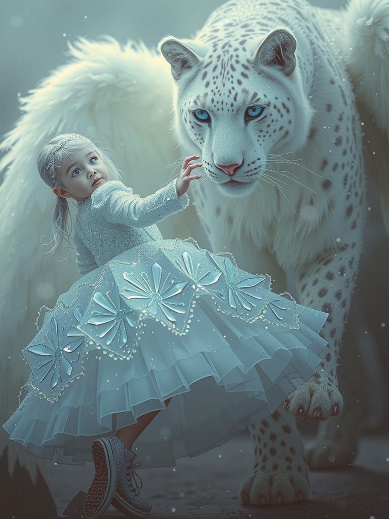 A delicate, ethereal 5-year-old girl child with pearlescent ...