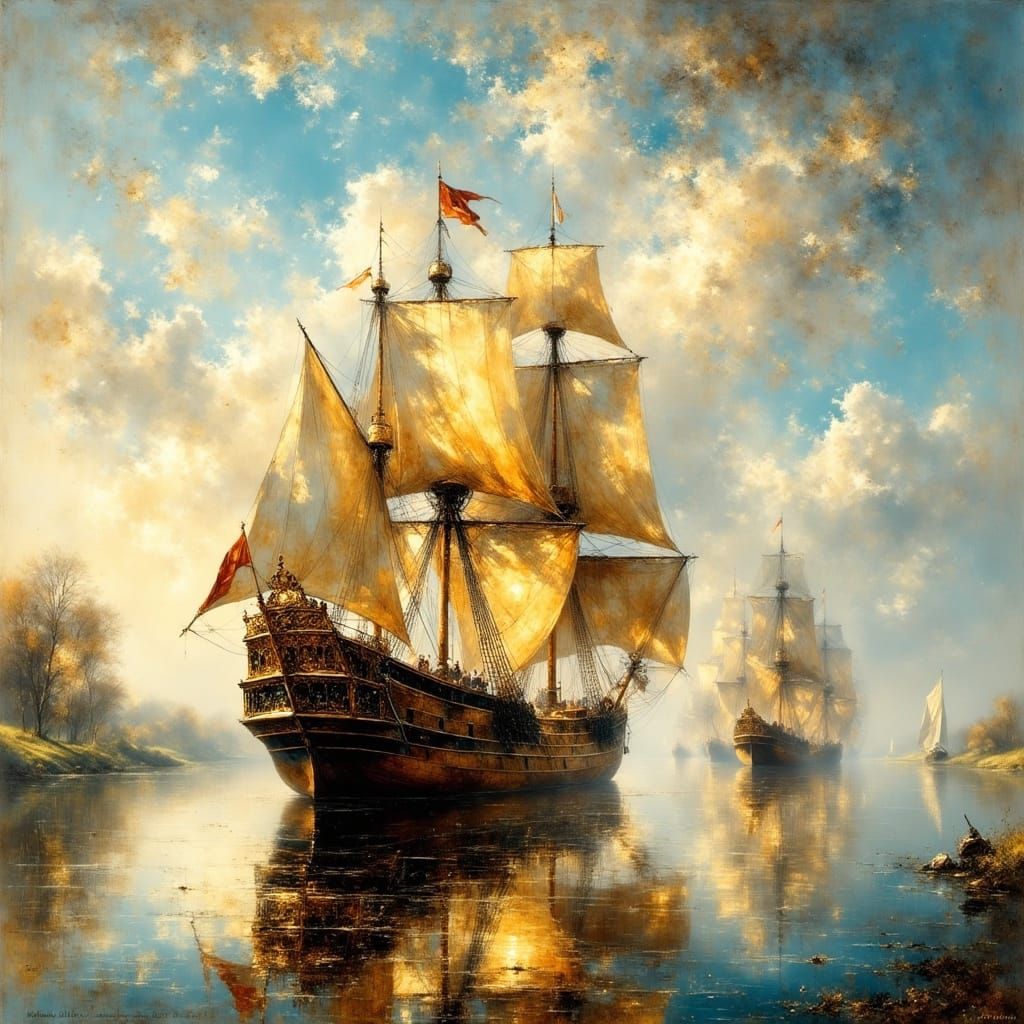 Vast 17th Century Sailing Ship in Ethereal Atmosphere