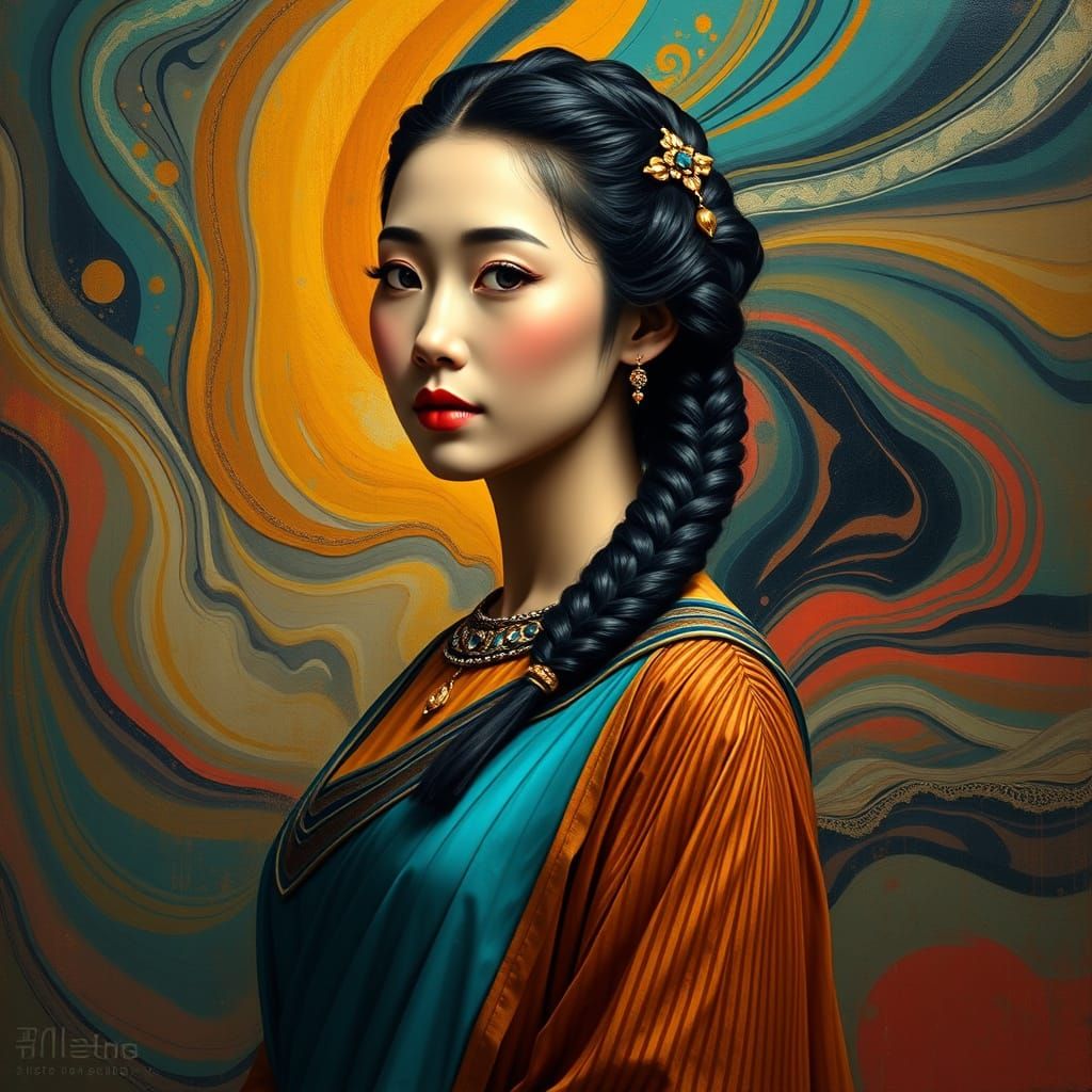 Elegant Korean Swordswoman in Ancient Egyptian-Inspired Atti...