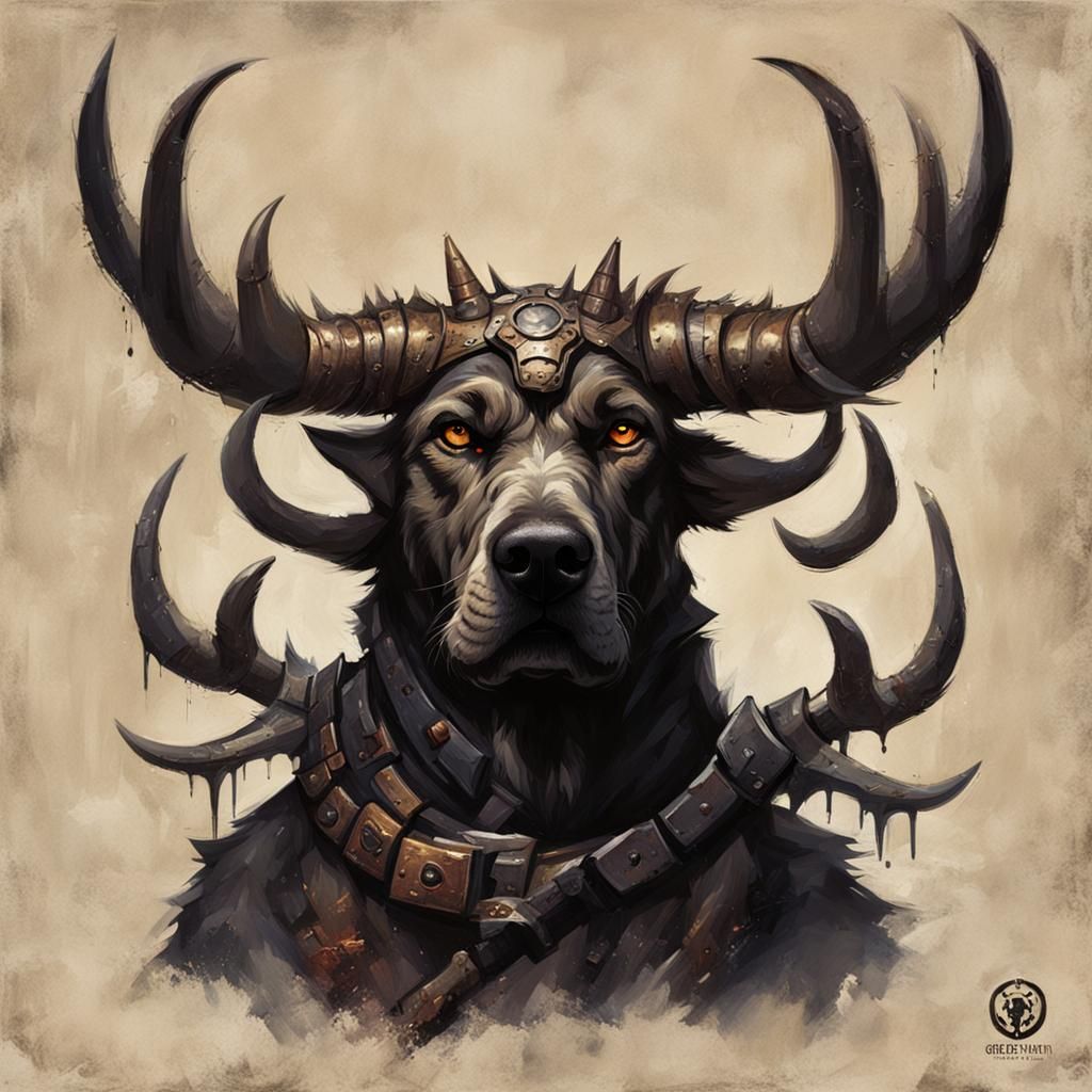 Sinister Seven-Horned Hound in Fantasy Art Style