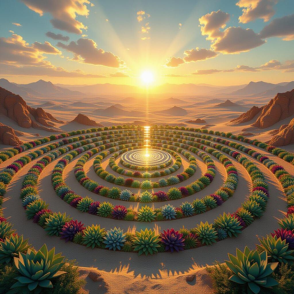 Cosmic Mandala Temple of Succulents and Sand