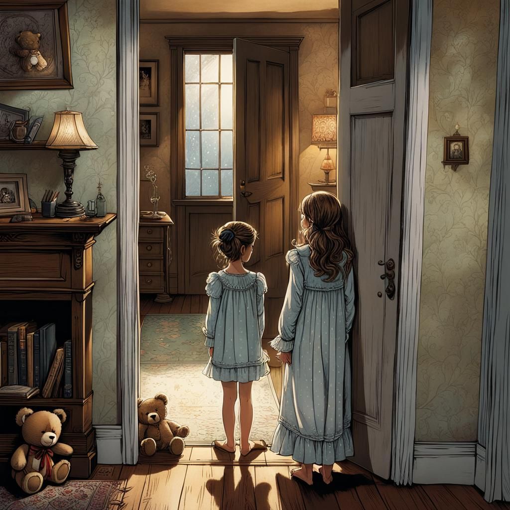 Detailed Hyperrealistic Girl with Teddy Bear Illustration