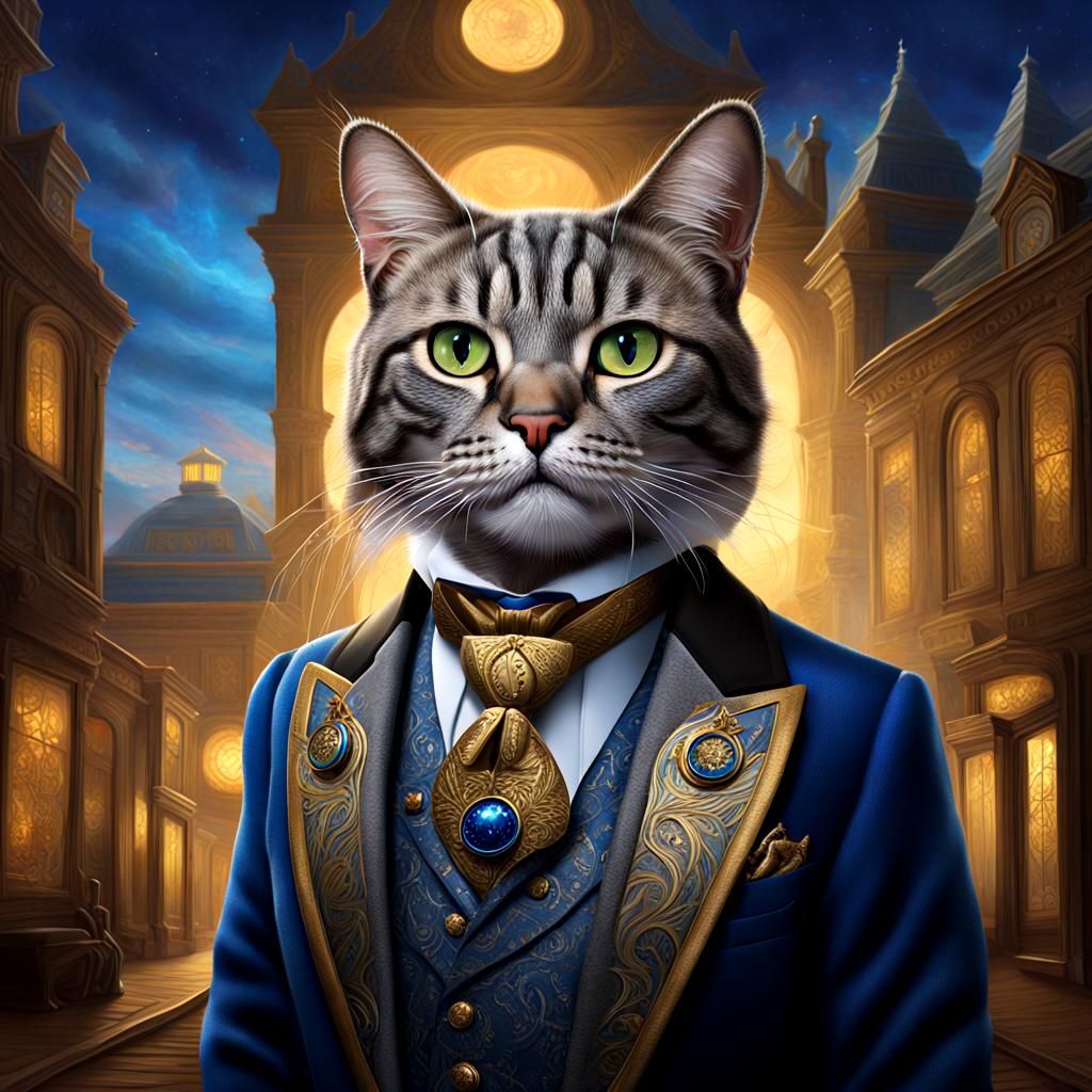 Majestic Tabby Cat Portrait in Art Nouveau Style