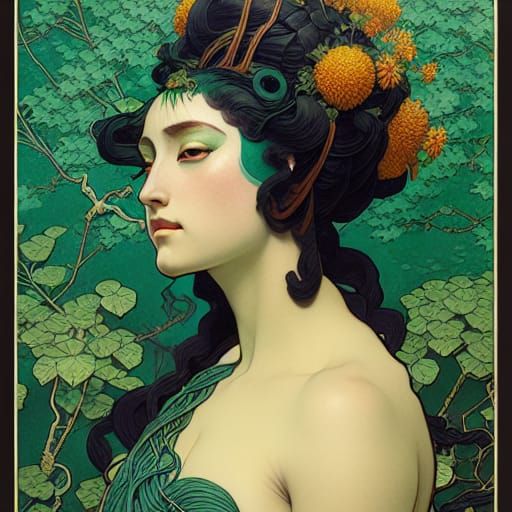 Antheia, Goddess of Gardens, in Vibrant Line Art