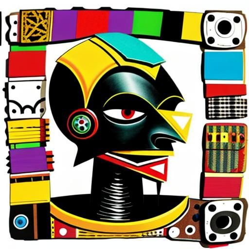 Abstract Scrap Robot Portrait in Mixed Media Collage