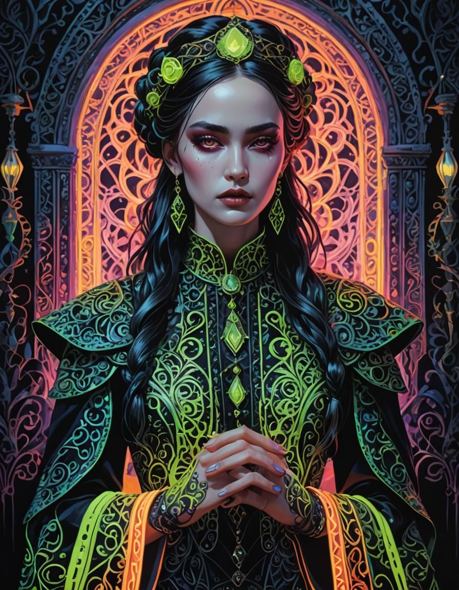 Neon Gothic Fashion in Dye-Transfer Illustration Style