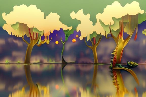 Menacing Octoplant: Swamp Creature in Folk Art Style