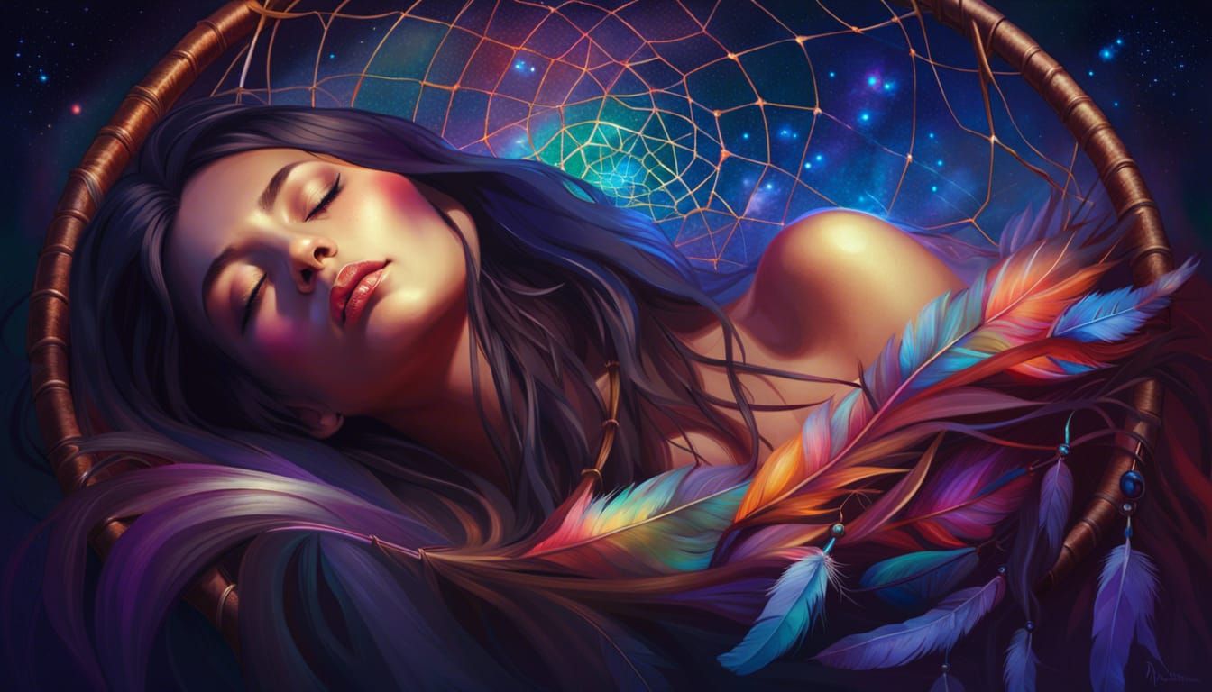 Dreamcatcher with Sleeping Woman in Hyperrealistic Style