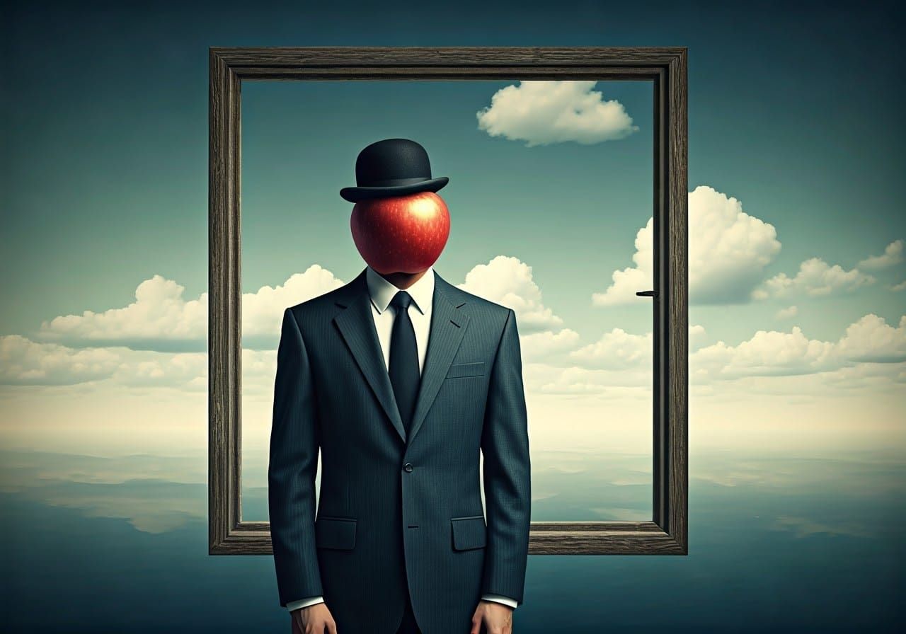 Surrealist Window Gaze: A Man's Apple Face Contemplates the ...