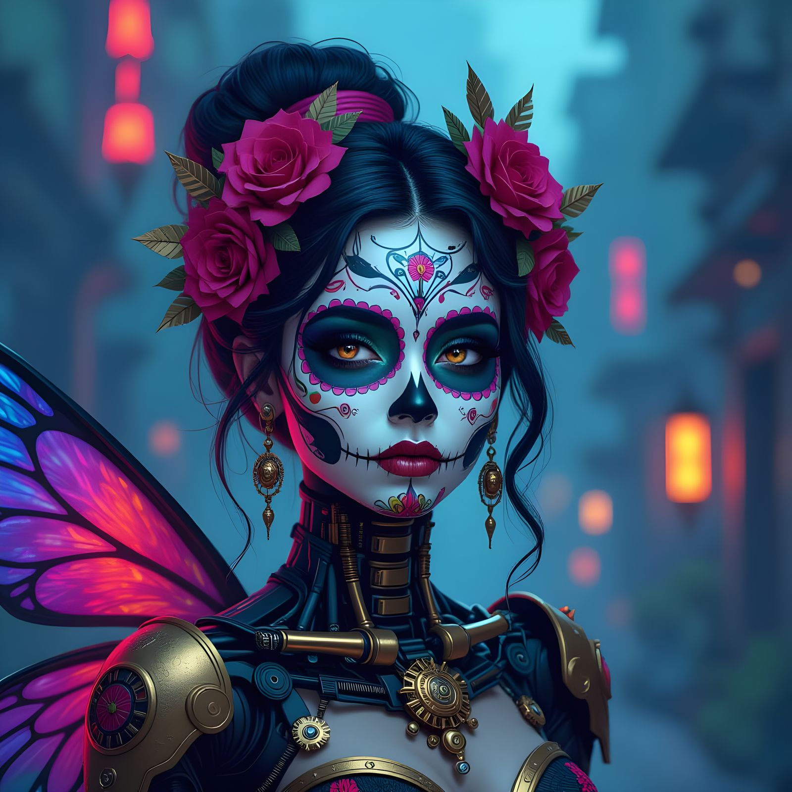 Droid Fairy with Biomechanical Day of the Dead Face Paint