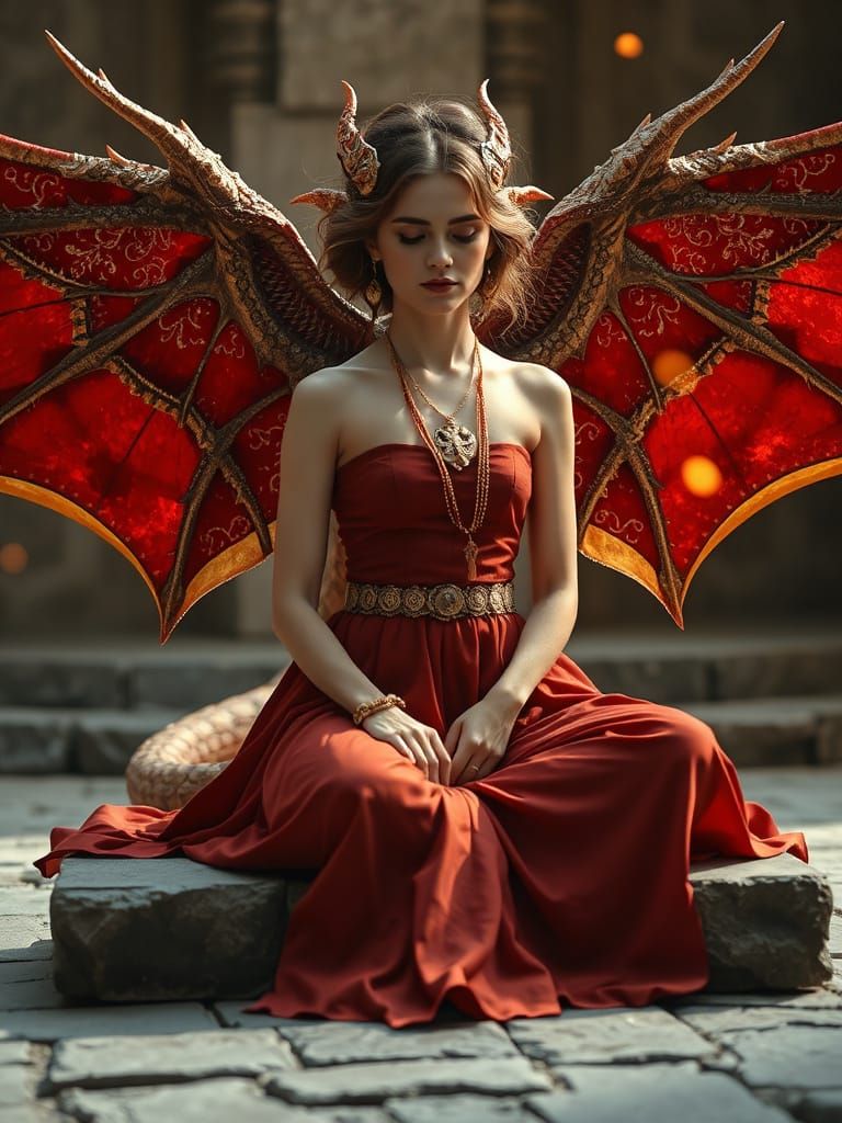 Majestic Dragon Queen in Serene Contemplation