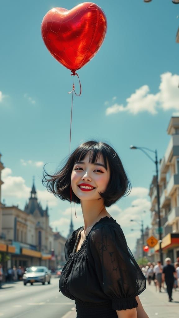 Ethereal Woman Releases Heart Balloon in Photorealistic Styl...