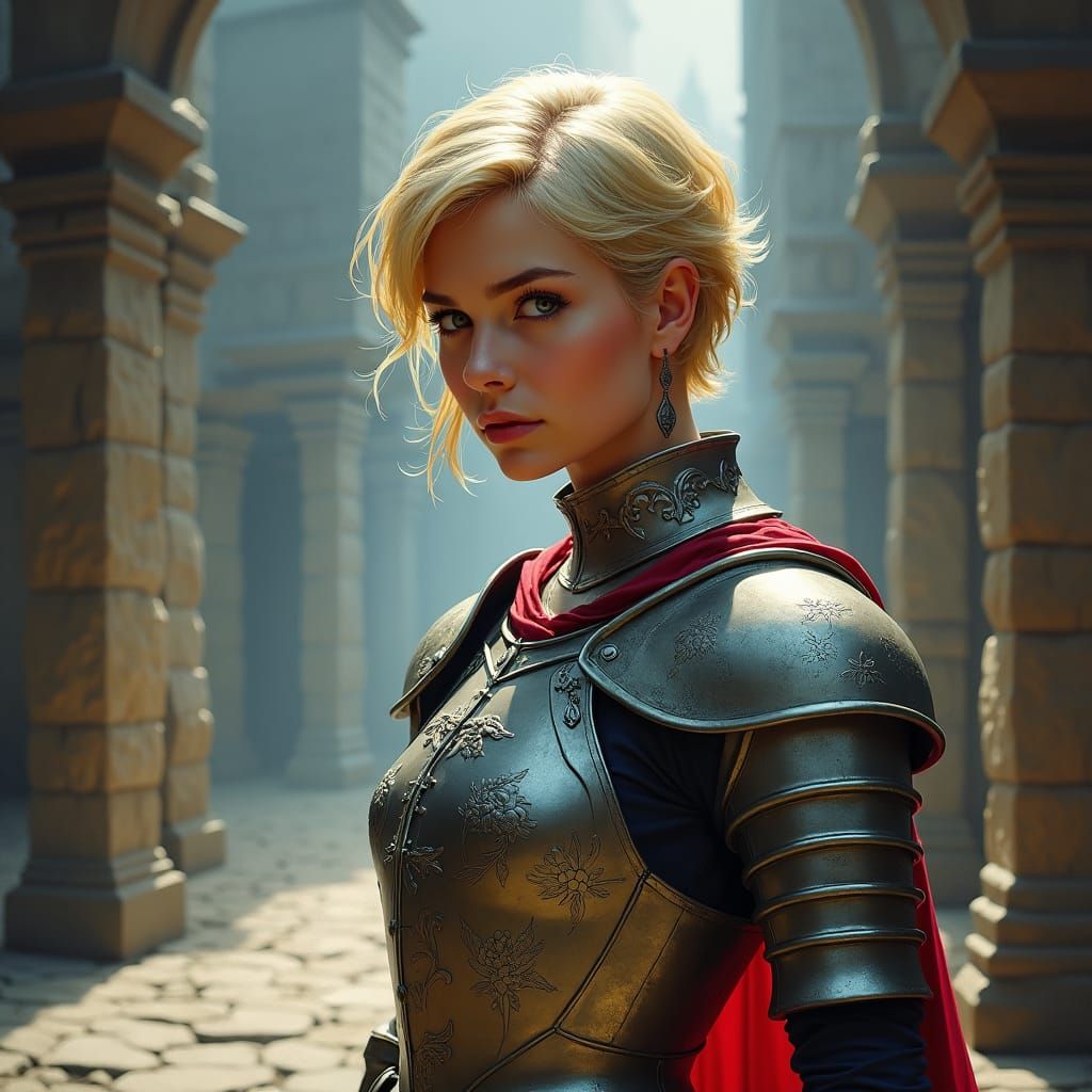 Heroic Woman in Armor, Fantasy Art Style