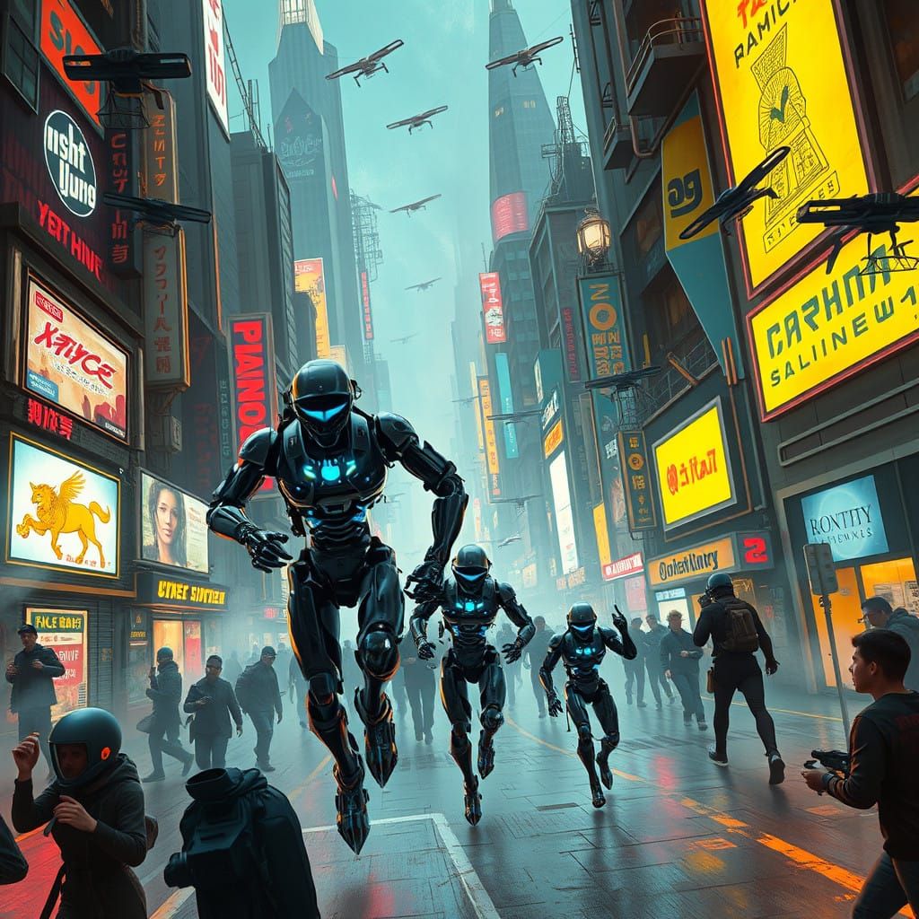 Cyberpunk Metropolis in Chaos