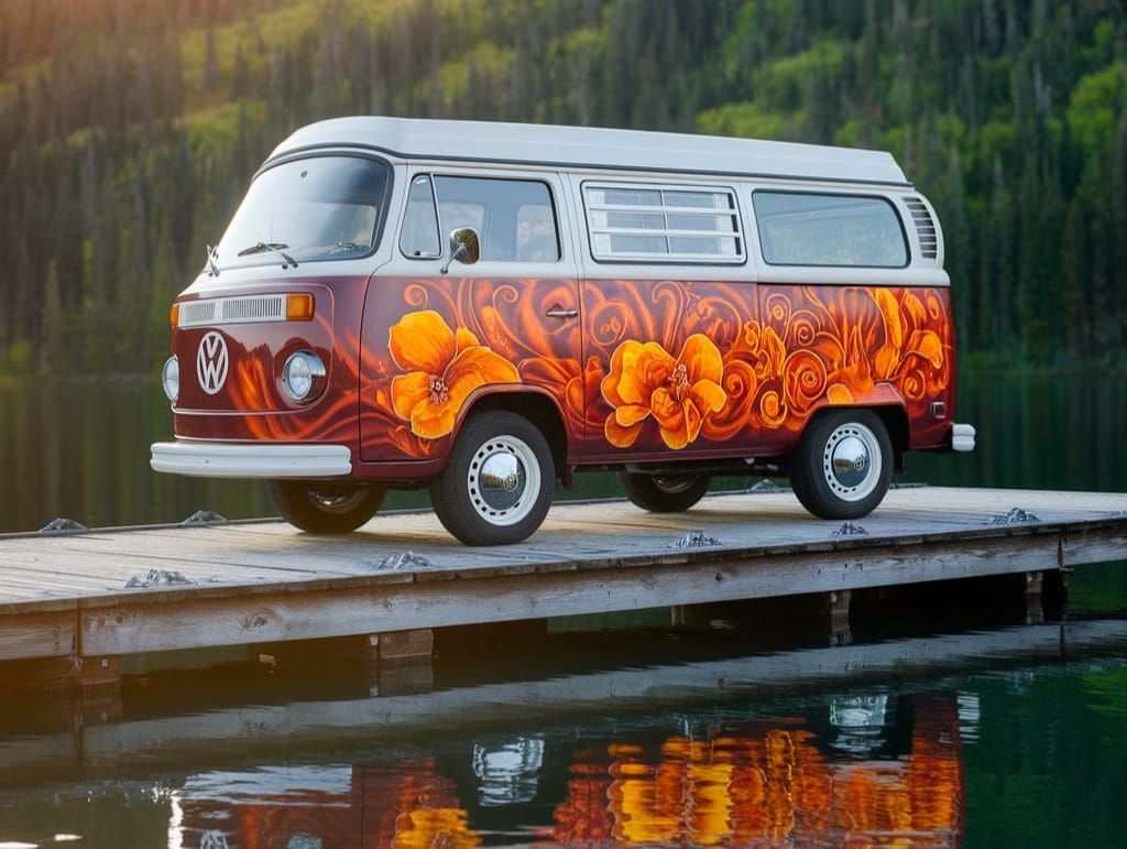 Vintage VW Van with Airbrush Mural Art