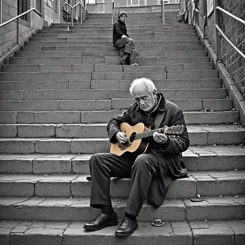 Lonely Seaside Musician: Detailed Matte Painting