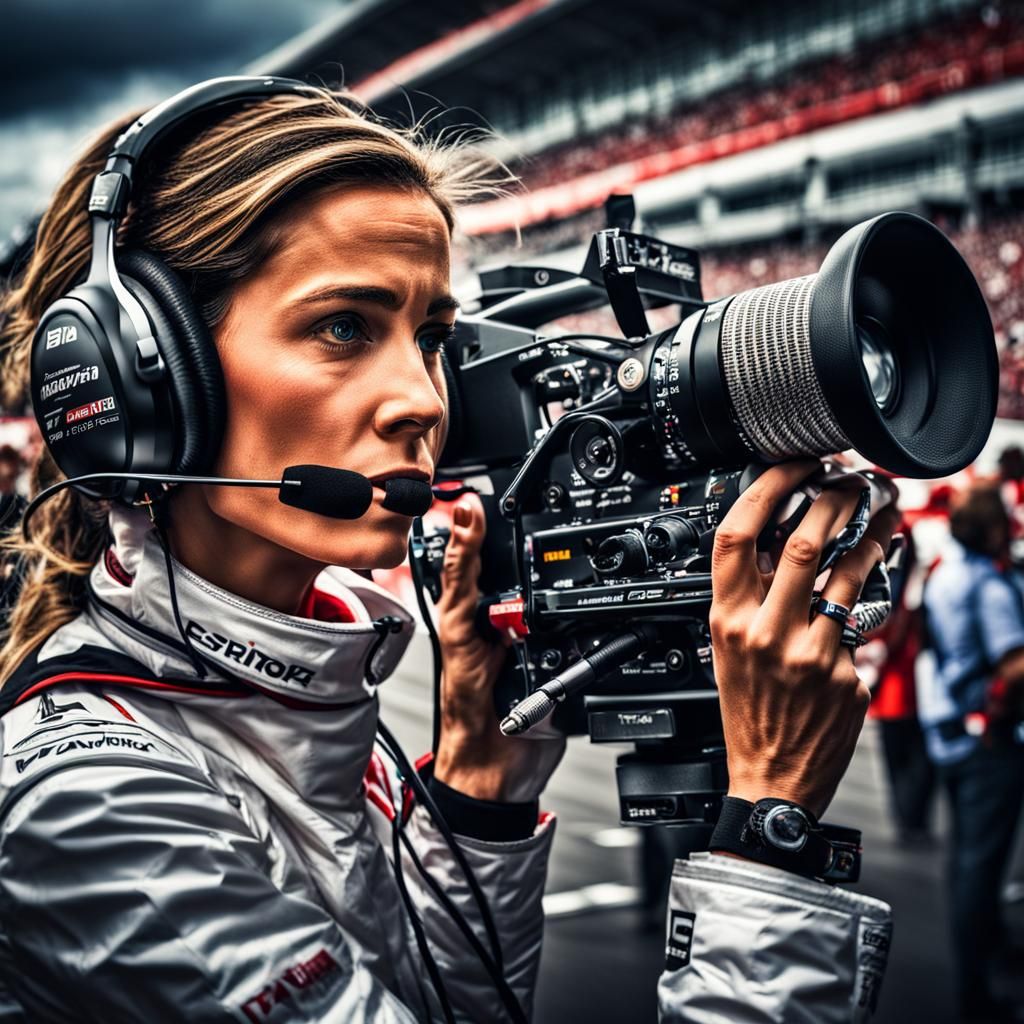 Woman Radio Reporter at F1 Race in HDR