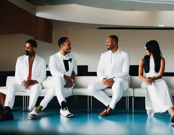 Diverse Group in White Suits: Art Deco Digital Comic