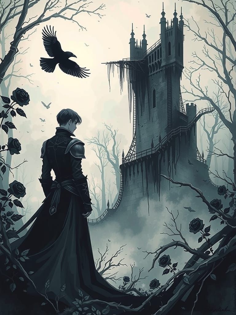 Melancholy Prince in Dark Forest Watercolor