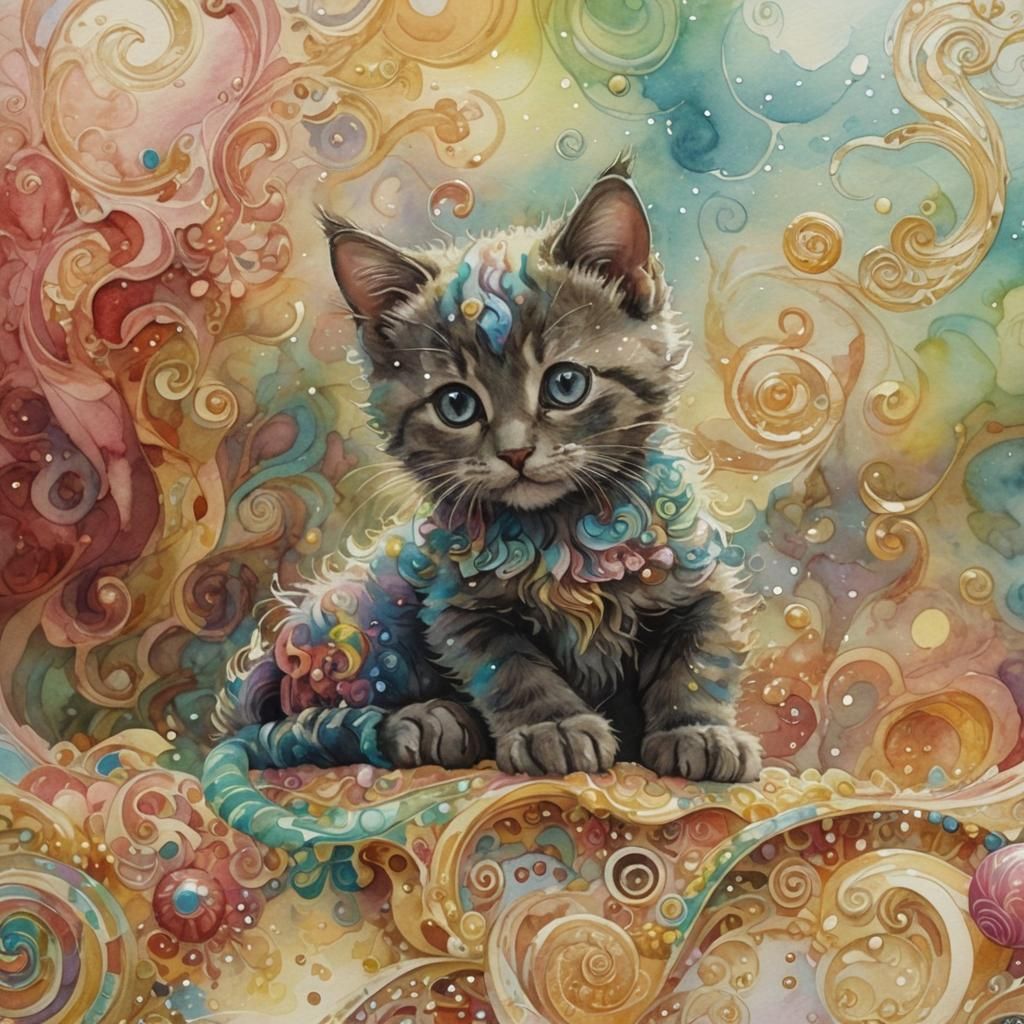 Kitten's Candyland Wonderland: Whimsical Watercolor Dream