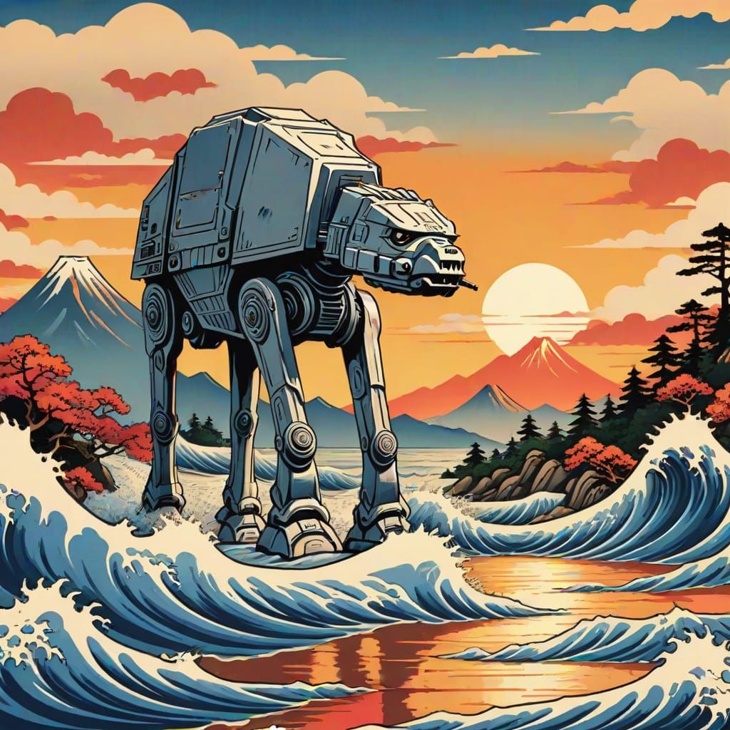 AT-AT Walker in Ukiyo-e Japanese Woodblock Style
