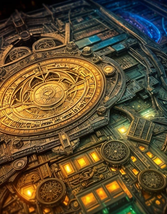 Holographic Blueprint in Art Nouveau Style