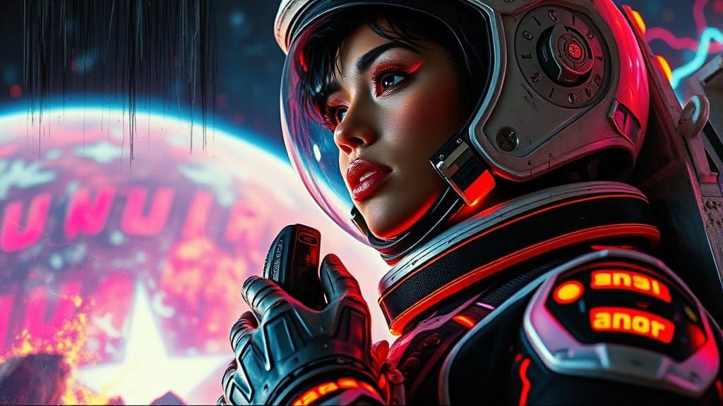 Rainbow Noir Latina Astronaut in Exoskeleton Suit